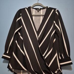 Banana Republic Black and White Diagonal Stripe Wrap Top